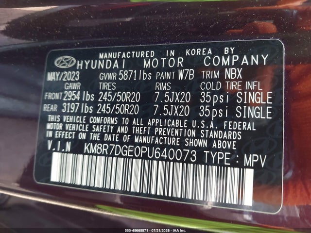 Продажа на аукционе авто 2023 Hyundai Palisade Calligraphy, vin: KM8R7DGE0PU640073, номер лота: 45668871