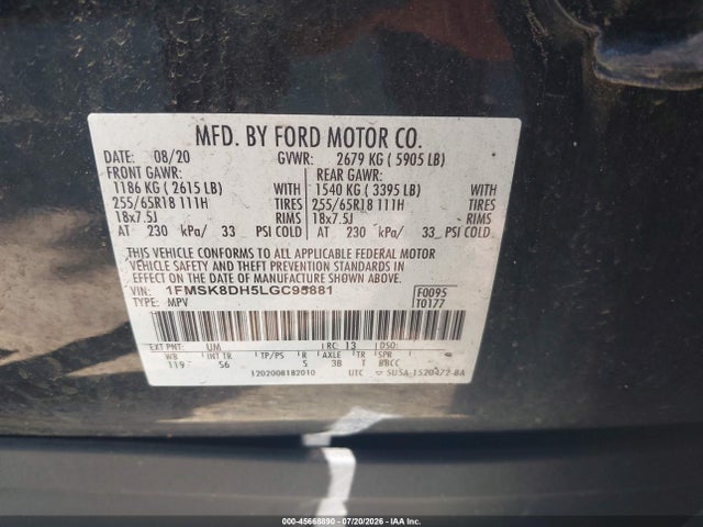 Ford EXPLORER XLT 2020 1FMSK8DH5LGC95881 Image 9