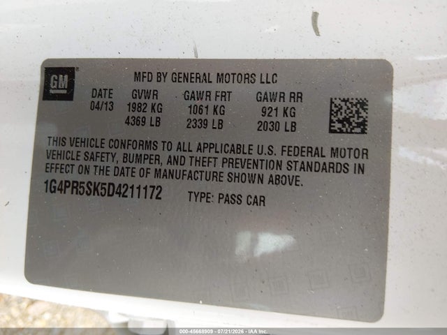 45668909 :رقم المزاد ، 1G4PR5SK5D4211172 vin ، 2013 Buick Verano Convenience Group مزاد بيع