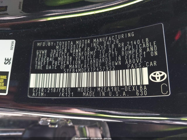 Toyota COROLLA LE 2026 5YFB4MDEXTP457922 Image 9