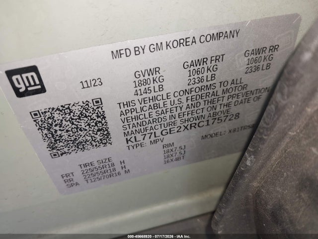 KL77LGE2XRC175728 Chevrolet Trax Fwd 1rs
