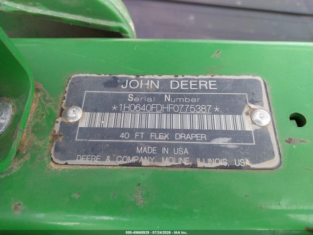 2015 John Deere 640 მანქანა იყიდება აუქციონზე, vin: 1h0640fdhf0775387, აუქციონის ნომერი: 45668929