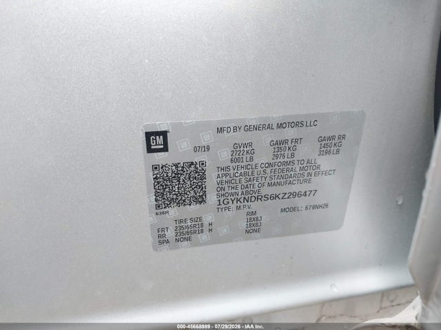 45668989 :رقم المزاد ، 1GYKNDRS6KZ296477 vin ، 2019 Cadillac Xt5 Luxury مزاد بيع