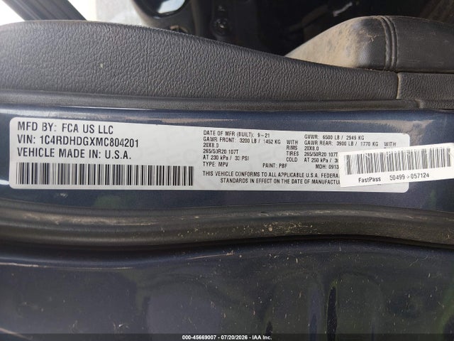 Dodge Durango Gt Plus Rwd 2021 1C4RDHDGXMC804201 Image 9