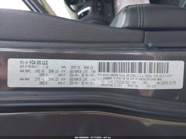 Dodge DURANGO LIMITED 2016 1C4RDJDG6GC301762 Image 9