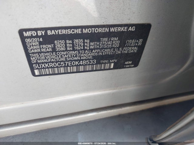 Продажа на аукционе авто 2014 Bmw X5 Xdrive35i, vin: 5UXKR0C57E0K48533, номер лота: 45669070