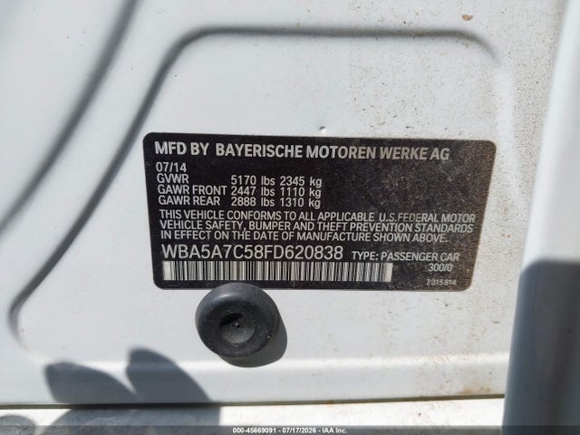 45669091 :رقم المزاد ، WBA5A7C58FD620838 vin ، 2015 Bmw 528i Xdrive مزاد بيع