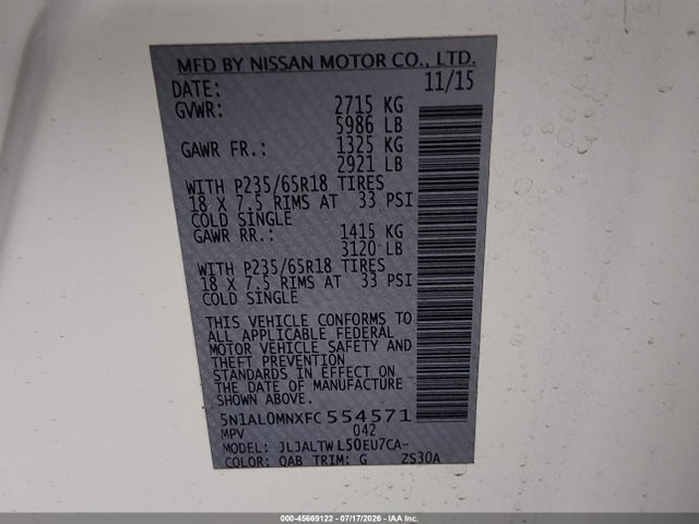 Infiniti QX60 2015 5N1AL0MNXFC554571 Image 9