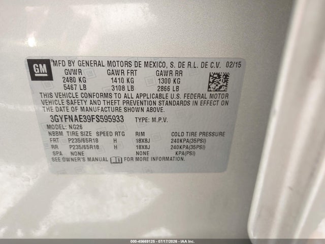 Продажа на аукционе авто 2015 Cadillac Srx Standard, vin: 3GYFNAE39FS595933, номер лота: 45669125