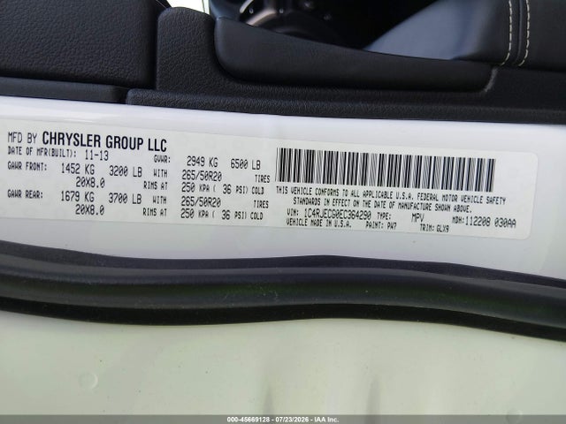 2014 Jeep Grand Cherokee Overland მანქანა იყიდება აუქციონზე, vin: 1C4RJECG0EC364290, აუქციონის ნომერი: 45669128