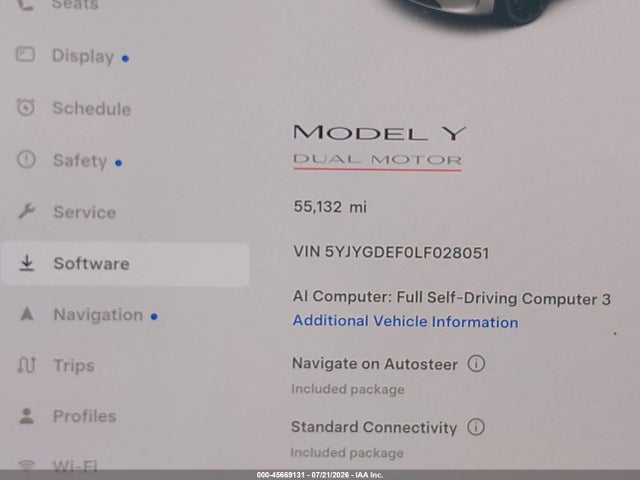 45669131 :رقم المزاد ، 5YJYGDEF0LF028051 vin ، 2020 Tesla Model Y Long Range Dual Motor All-wheel Drive/performance Dual Motor All-wheel Drive مزاد بيع