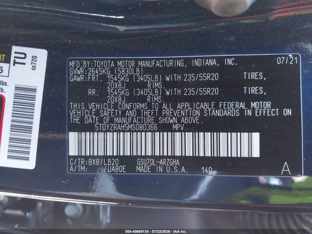 Toyota Highlander Limited 2021 5TDYZRAH5MS080366 Image 9