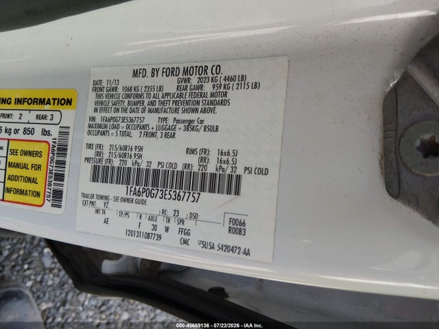 Продажа на аукционе авто 2014 Ford Fusion S, vin: 1FA6P0G73E5367757, номер лота: 45669136