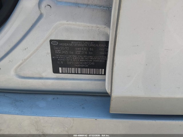 2014 Hyundai Sonata Se მანქანა იყიდება აუქციონზე, vin: 5NPEC4ACXEH872046, აუქციონის ნომერი: 45669142