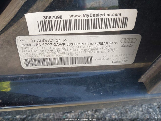 Aukcja sprzedaży 2010 Audi A4 2.0t Premium, vin: WAUAFAFL7AN065875, numer aukcji: 45669147