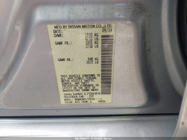 Aukcja sprzedaży 2015 Nissan Altima 2.5 Sv, vin: 1N4AL3AP6FC170689, numer aukcji: 45669171