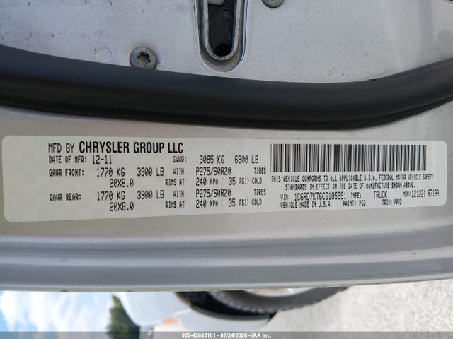 Aukcja sprzedaży 2012 Ram 1500 St, vin: 1C6RD7KT6CS185991, numer aukcji: 45669181