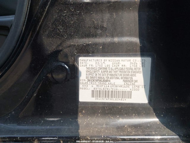 Продаж на аукціоні авто 2019 Nissan Versa 1.6 Sv, vin: 3N1CN7APXKL854814, номер лоту: 45669197