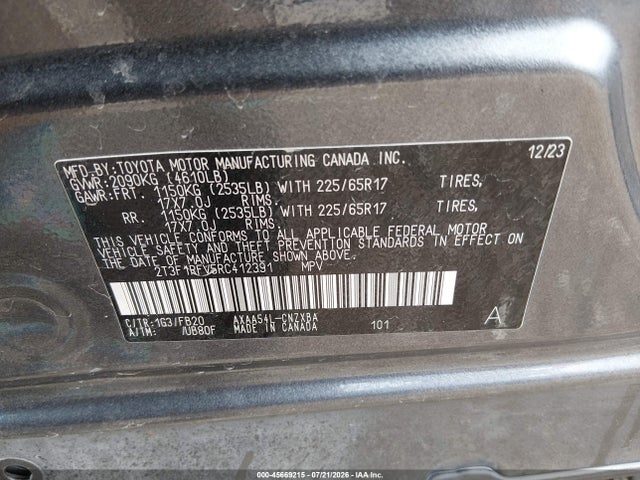 Aukcja sprzedaży 2024 Toyota Rav4 Le, vin: 2T3F1RFV5RC412391, numer aukcji: 45669215