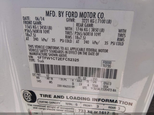 1FTFW1CT2EFC52325 Ford F-150 Xlt