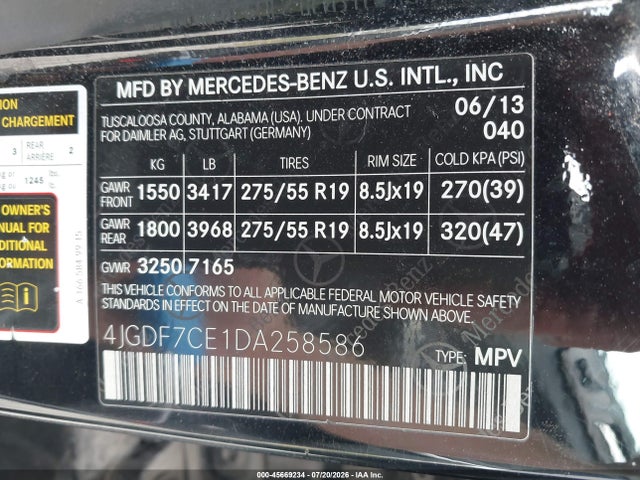 2013 Mercedes-benz Gl 450 4matic მანქანა იყიდება აუქციონზე, vin: 4JGDF7CE1DA258586, აუქციონის ნომერი: 45669234