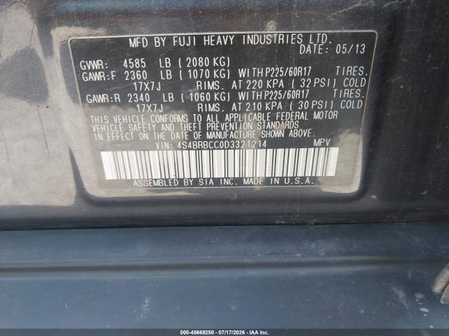 Aukcja sprzedaży 2013 Subaru Outback 2.5i Premium, vin: 4S4BRBCC0D3321214, numer aukcji: 45669250