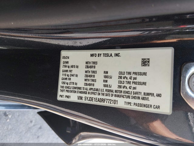 Aukcja sprzedaży 2024 Tesla Model 3 Long Range Dual Motor All-wheel Drive/rear-wheel Drive, vin: 5YJ3E1EA0RF772101, numer aukcji: 45669261