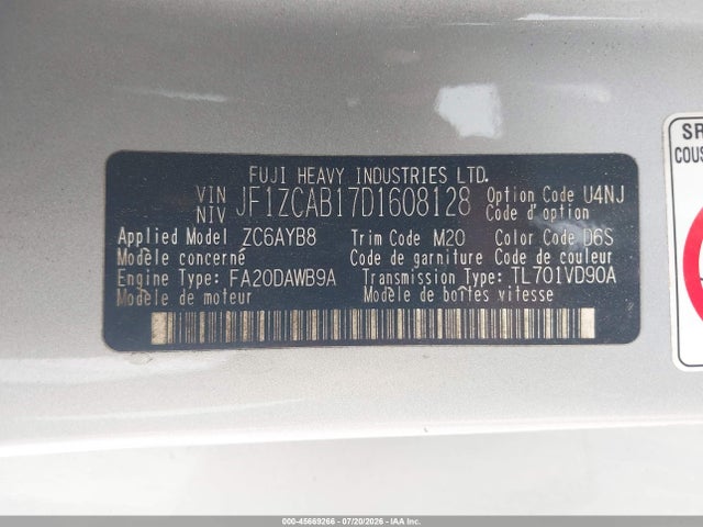 Aukcja sprzedaży 2013 Subaru Brz Premium, vin: JF1ZCAB17D1608128, numer aukcji: 45669266