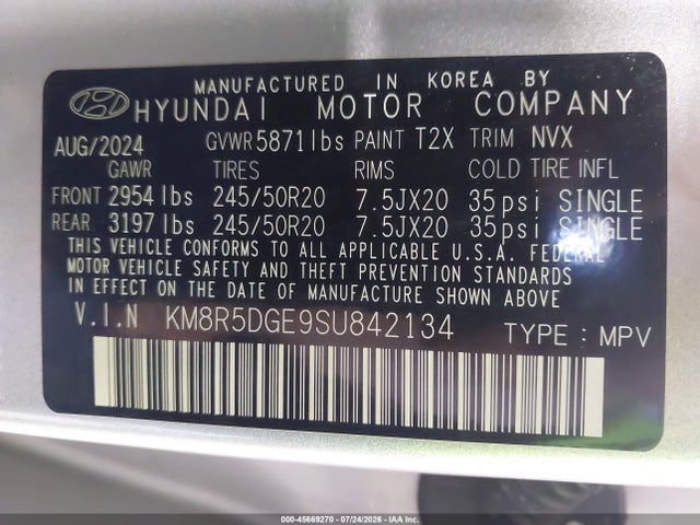 Aukcja sprzedaży 2025 Hyundai Palisade Limited, vin: KM8R5DGE9SU842134, numer aukcji: 45669270