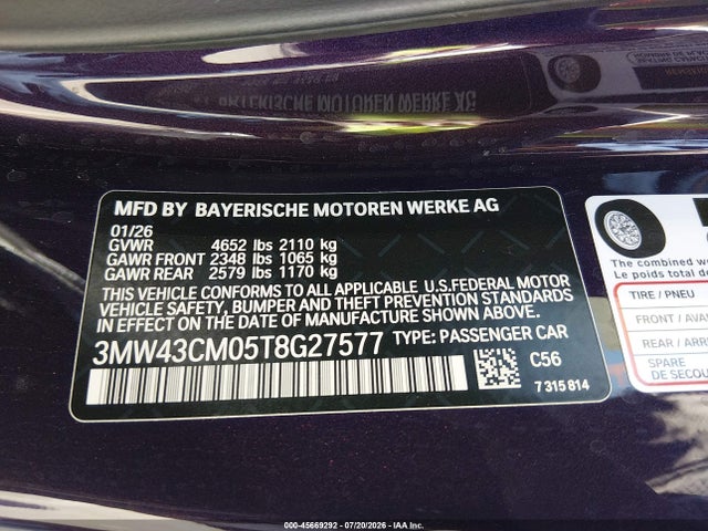 Продажа на аукционе авто 2026 Bmw M240 I, vin: 3MW43CM05T8G27577, номер лота: 45669292