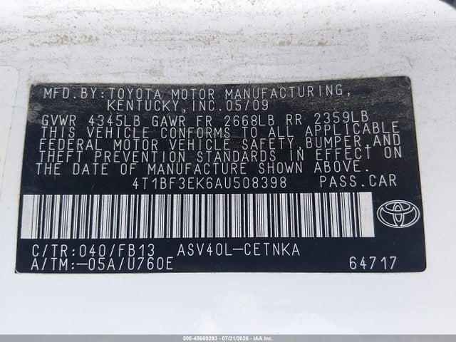 Продажа на аукционе авто 2010 Toyota Camry Le, vin: 4T1BF3EK6AU508398, номер лота: 45669293