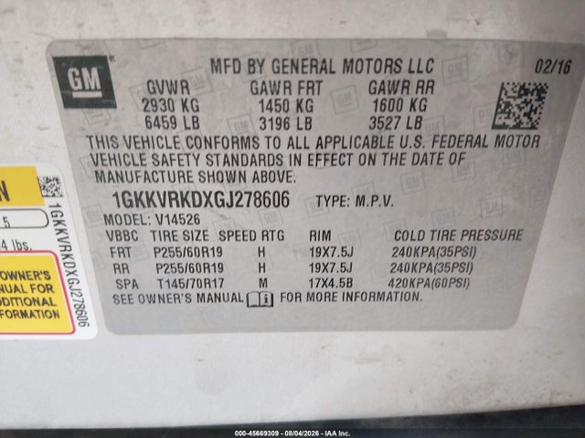 GMC Acadia Slt-1 2016 1GKKVRKDXGJ278606 Image 9