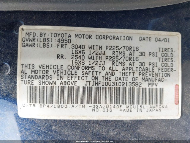 Продажа на аукционе авто 2001 Lexus Rx 300, vin: JTJHF10U310213582, номер лота: 45669313