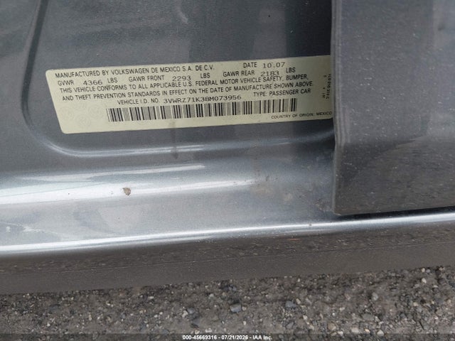 45669316 :رقم المزاد ، 3VWRZ71K38M073956 vin ، 2008 Volkswagen Jetta Se/sel مزاد بيع