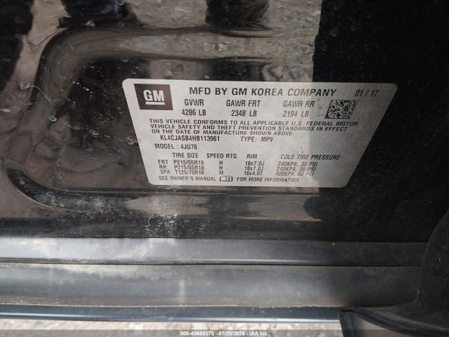 Продаж на аукціоні авто 2017 Buick Encore Preferred, vin: KL4CJASB4HB113961, номер лоту: 45669378