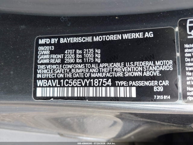 45669380 :رقم المزاد ، WBAVL1C56EVY18754 vin ، 2014 Bmw X1 Xdrive28i مزاد بيع