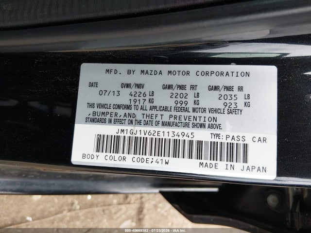 45669382 :رقم المزاد ، JM1GJ1V62E1134945 vin ، 2014 Mazda Mazda6 I Touring مزاد بيع