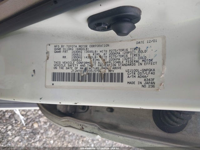 Aukcja sprzedaży 2002 Lexus Lx 470, vin: JTJHT00WX23515794, numer aukcji: 45669384
