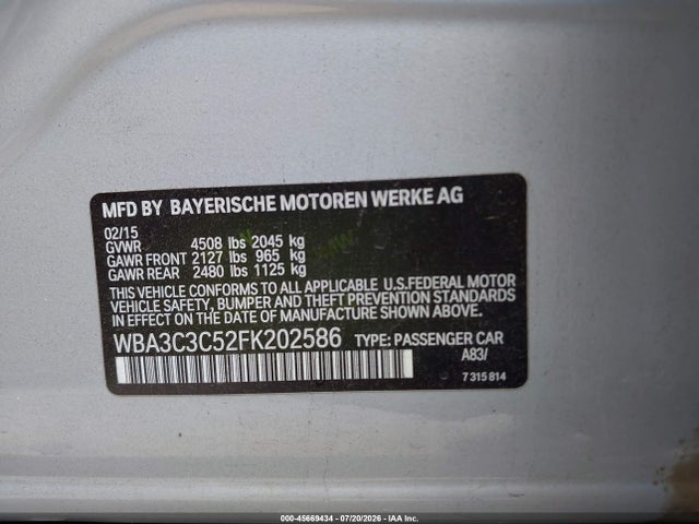 Aukcja sprzedaży 2015 Bmw 320i Xdrive, vin: WBA3C3C52FK202586, numer aukcji: 45669434