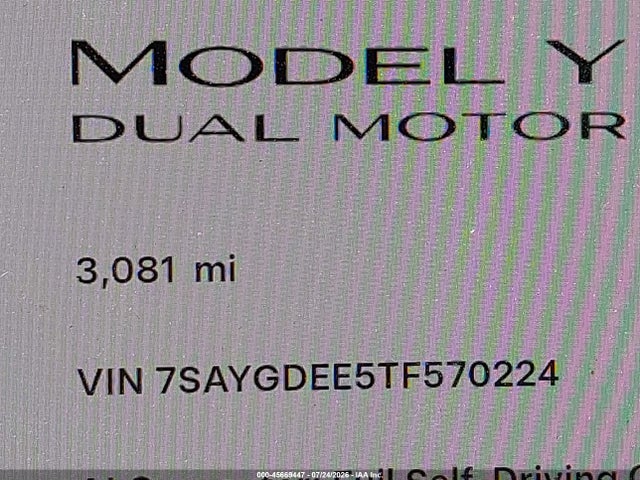Aukcja sprzedaży 2026 Tesla Model Y All-wheel Drive/long Range Launch Series/premium All-wheel Drive, vin: 7SAYGDEE5TF570224, numer aukcji: 45669447