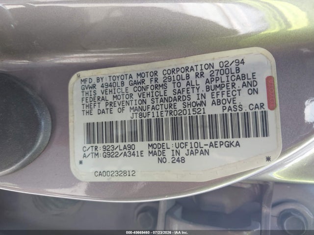 Aukcja sprzedaży 1994 Lexus Ls 400, vin: JT8UF11E7R0201521, numer aukcji: 45669460