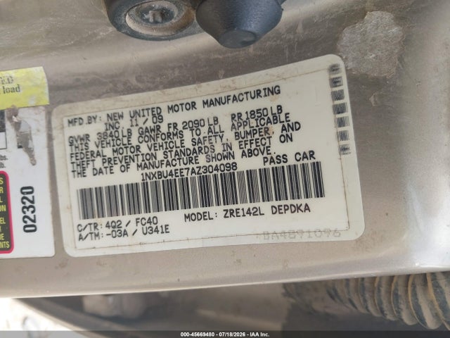 45669480 :رقم المزاد ، 1NXBU4EE7AZ304098 vin ، 2010 Toyota Corolla Le مزاد بيع
