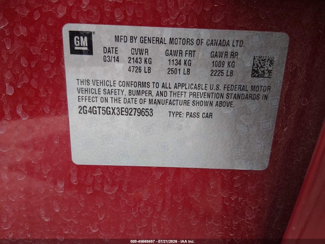 Aukcja sprzedaży 2014 Buick Regal Gs, vin: 2G4GT5GX3E9279653, numer aukcji: 45669497