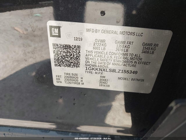 Aukcja sprzedaży 2020 Gmc Acadia Awd Denali, vin: 1GKKNXLS8LZ155349, numer aukcji: 45669500