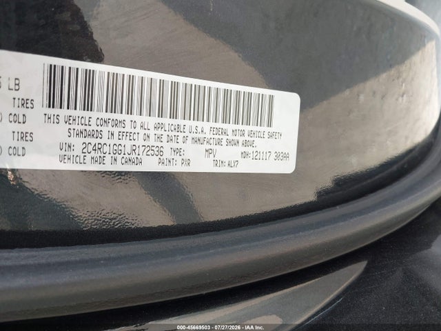 Aukcja sprzedaży 2018 Chrysler Pacifica Limited, vin: 2C4RC1GG1JR172536, numer aukcji: 45669503
