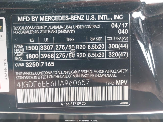 45669566 :رقم المزاد ، 4JGDF6EE6HA960657 vin ، 2017 Mercedes-benz Gls 450 4matic مزاد بيع