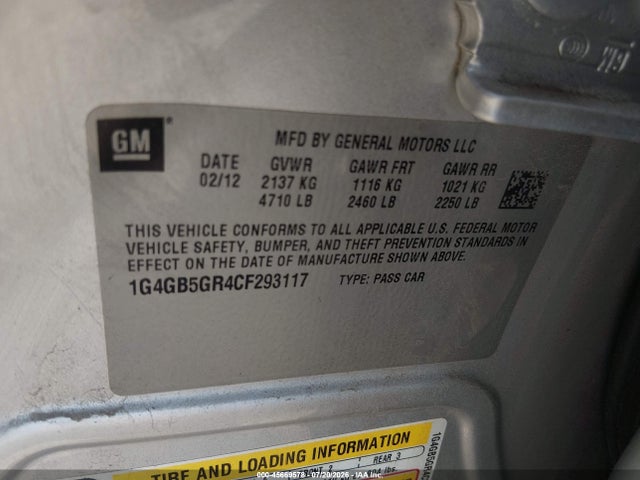 Aukcja sprzedaży 2012 Buick Lacrosse Convenience Group, vin: 1G4GB5GR4CF293117, numer aukcji: 45669578