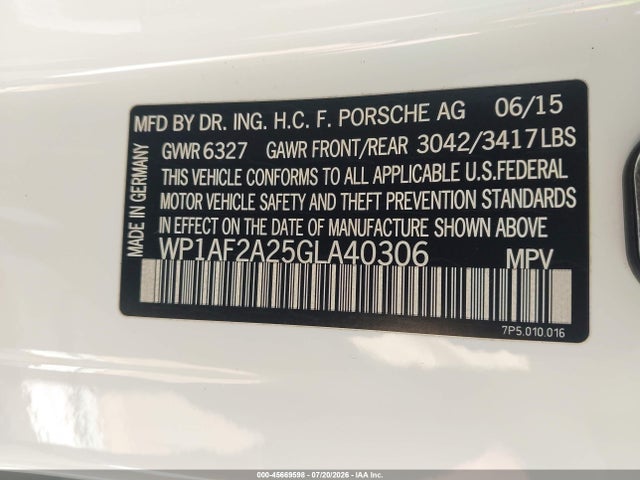 45669598 :رقم المزاد ، WP1AF2A25GLA40306 vin ، 2016 Porsche Cayenne Diesel مزاد بيع