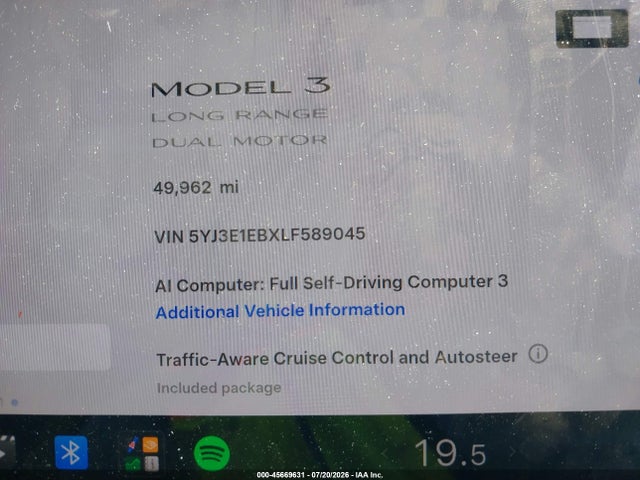 Продажа на аукционе авто 2020 Tesla Model 3 Long Range Dual Motor All-wheel Drive, vin: 5YJ3E1EBXLF589045, номер лота: 45669631
