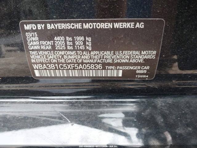 45669632 :رقم المزاد ، WBA3B1C5XF5A05836 vin ، 2015 Bmw 320i مزاد بيع